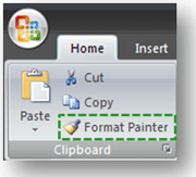 ribbon_formatpainter_small Format Painter is fairly easy to find. It is right on the Home tab.