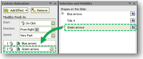 Rename your objects in the Selection Pane so they are more friendly in the Custom Animation task pane.