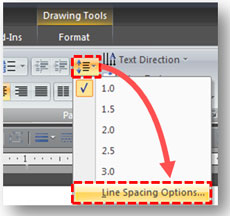 How to access the line spacing options in PowerPoint 2007.