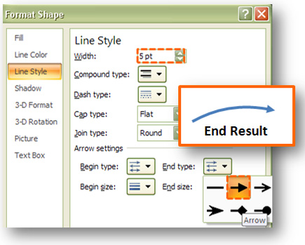 The Line Style tab will enable you to add the final touches to your curved arrow.