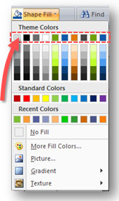 Theme colors are the default colors that appear on every Fill Color selection. The hues of each Theme color appear below them.