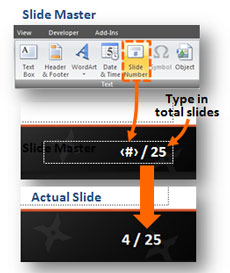 Add slide numbering in the Slide Master.
