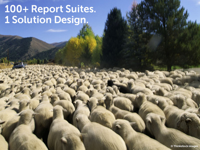 In this slide, I compared managing report suites with one solution design to shepherding sheep. 