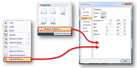 There are two ways to get to the Shadow formatting options.